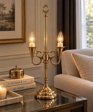 1970’s vintage French bouillotte solid brass and copper candelabra table lamp picture