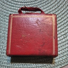 Vtg 1950s Suitcase Powder Compact Red Leather Briefcase Novelty Vanity Mirror picture