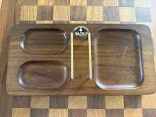 Vintage Mid-century Modern Walnut Wood Brass Dresser Valet Tray Organizer MCM picture