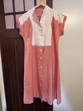 Vintage 1940s 1950s Red White Gingham Dress Hand Embroidered Yoke Cottage Core picture