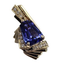 Huge Stunning Well Cut Diamond Gem Quality Tanzanite 14k Gold Enhancer Pendant picture