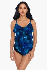 Magicsuit Womens Blue Multi Hazy Daze V-Neck Rita Ruffle Tankini Top Size 16 picture