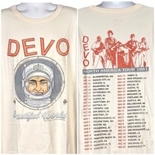 Devo 1981 Tour Retro Tribute Mens Lee T-Shirt size Medium 43x28 Beautiful World picture