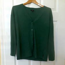Talbots Petites PM Green Lightweight Knit V-Neck Button Front Cardigan picture
