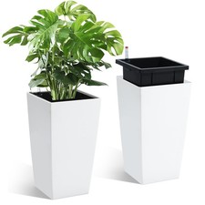GARVEE Tall Square Self Watering Planter Plant Pot w/ Water Level Indicator 2PCS picture