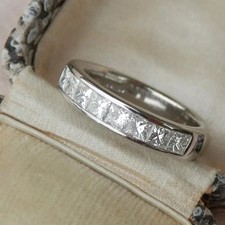 2.20CTW Princess Moissanite Channel Set Wedding Band Ring 14k White Gold Plated picture