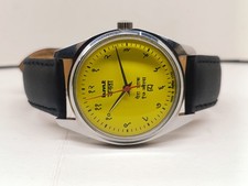HAND WINDING VINTAGE HMT JANATA DEVANAGARI YELLOW DIAL MECHANICAL WATCH FOR MENS picture
