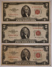 1953 1953-A 1953-C Series Red Seal Two Dollar Bills Exact Notes Shown picture