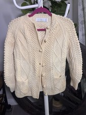 VTG Heron Ireland Wool Cable Knit Fisherman Cardigan Sweater Shannon Duty Free S picture