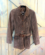 VAKKO Sport Womens Brown Leather Belted Button Front Jacket Lined Size S picture