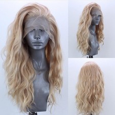 Long Wavy Blonde Mix Lace Front Heat Resistant Fiber Wigs Women Soft Natural picture