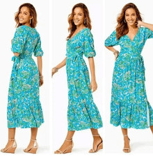 Lilly Pulitzer Brantley Midi Wrap Dress Turquoise Floral XS NWT $228 picture