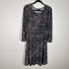 Talbots Women MP Bright Paisley Long Sleeve Jersey Smocked Fit & Flare Dress NWT picture