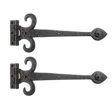Black Wrought Iron Strap Hinge Fleur de Lis Style Gate and Door Hinges Set of 2 picture