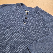 Vintage LL Bean Henley Knit Sweater Mens S Blue Cotton Knit USA Made picture