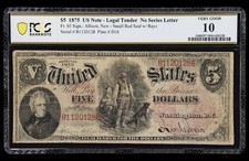 1875 Legal Tender $5 Fr: 65 Woodchopper US Bank Note Currency, USA Banknote PCGS picture