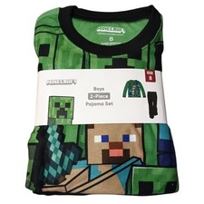 MINECRAFT Boy's Steve and Creeper Mob Long-Sleeved Flannel Pajama Set. picture