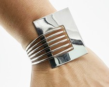 VTG Space Age Atomic MODERNIST Solid Sterling Silver Cuff Bracelet MCM 40.82g picture