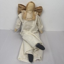 Vintage Handmade Primitive Folk Art Doll Angel Straw Hair 16” Cottagecore picture