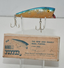 Vintage c.1966 REBEL Popper P-4200-03 series Blue fishing lure & INTRO Box Tuff picture
