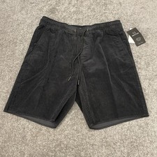 Brixton Shorts Mens Small Black Corduroy Madrid Elastic Waist Relaxed NEW $65 picture