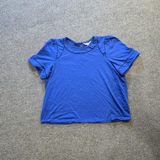 Boden Top Womens Size 14 Blue Short Sleeve Boxy Eyelet Trim Casual Capsule Basic picture