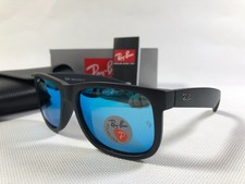 Ray‑Ban RB4165 Justin Sunglasses Matte Black Frame Blue Mirror Polarized Lenses picture