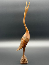 Vtg Mid Century Hand Carved Wood Crane Heron Figurine MCM Bird Statue 16