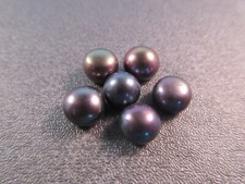 Black Peacock Half Drilled Freshwater Button Pearl Beads 7-8mm 6pcs picture