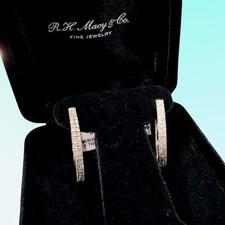 NWT Macy’s 1/4 CTTW Diamond Hoop Earrings Sterling Silver Bridge Pave Hoops picture