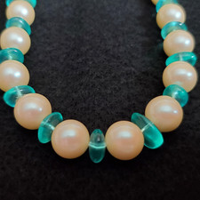Vintage Monet Beaded Necklace Imitation Pearl Lucite Cream Green 20