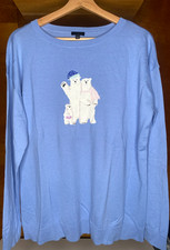 NEW Talbots Polar Bear Family Women's Blue Light Weight Knit Sweater Top Size L picture
