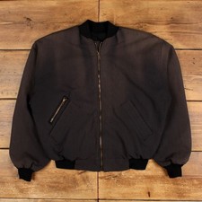 Vintage Manhattan Bomber Jacket L Mens 90s Faded Black USA Made Cotton Blend picture