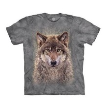 The Mountain Men's Graphic Tee Grey Wolf Forest T-shirt Size L picture