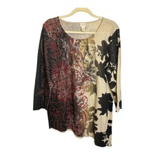 Chico's Sweater Women's Size Large Paisley Floral Asymmetrical Glitter Chicos 2 picture