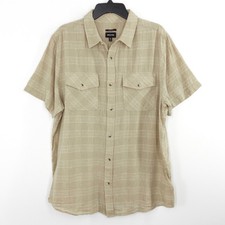 Brixton Men's XL Memphis Larkstone Linen Blend Plaid Button Shirt Tan SS picture