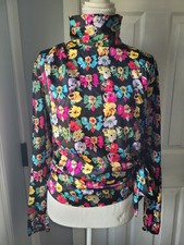 Ungaro Ter Vintage 80s Abstract Floral High Neck Tie Waist Blouse picture