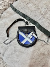 Scottish Saltire Leather Sporran With 2 Tassel Belt New picture