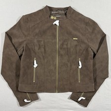 GUESS Chocolate Brown Faux Suede Moto Jacket Size L Large NWT Gold Hardware picture