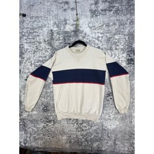 Vtg LL Bean Sweatshirt Mens L Beige Navy Red Block Pullover Grandpacore Preppy picture