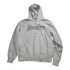 Vintage 2004 Nike New York Yankees Hoodie Mens Large Gray Center Swoosh MLB Y2K picture
