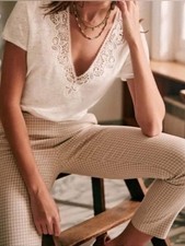Sezane Clara Trouser Beiger Houndstooth 38 NWOT picture