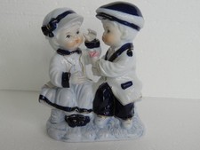 Vintage Cobalt Blue Fine Porcelain Girl & Boy 