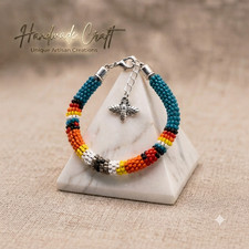 Handmade beaded bracelet Multi Color Seed Beads Bee Charm Artisan Jewelry picture