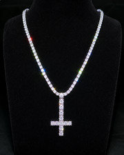 Upside Down Inverted Cross Pendant Iced Out Tennis Chain Necklace picture