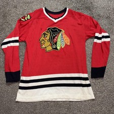 VTG Chicago Blackhawks Jersey Mens Large Red NHL Hockey Bauer Thrashed picture