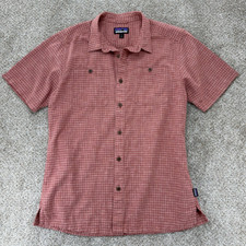 Patagonia Back Step Shirt Mens Medium in Terra Sol Red Check Organic Cotton Hemp picture