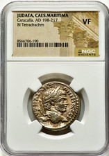 Extremely Rare Type 198-217 AD Caracalla Caesarea Maritima BI Tetradrachm NGC VF picture