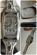 1930’s Ladies Art Deco Enamel Gruen Watch~Deco Sapphire Filigree Band picture