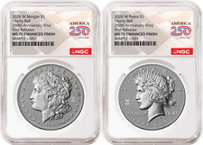 2 Coin Set 2026 Morgan Peace Enhanced 250th Privy NGC MS70 FR Flag Pre-Sale3 picture